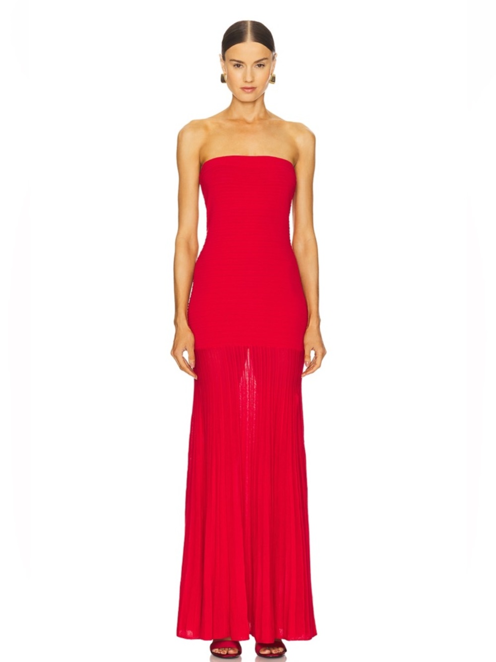 Line & Dot Strapless Red Maxi Dress